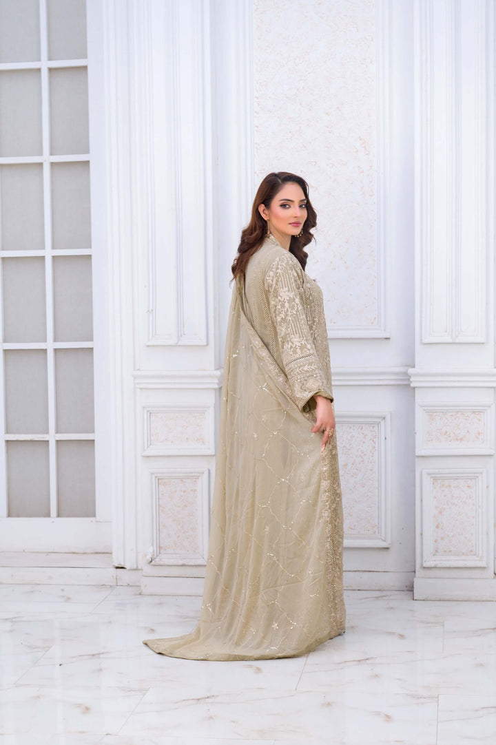 Fawn Chiffon Anarkali Front Open Gown Side Picture