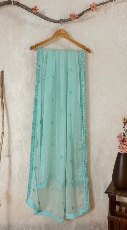 Light Blue Ready To Wear Pakistani Suit Embroidered Dupatta | Zarveil