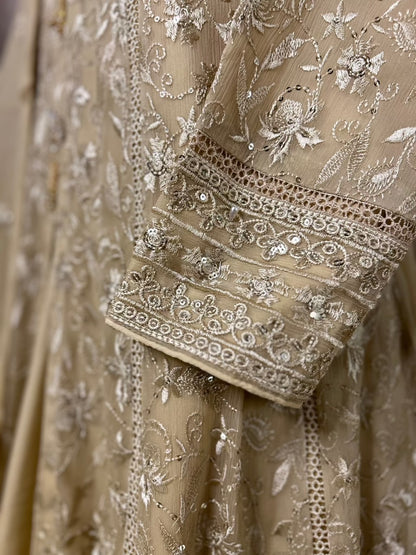 Elegant Indian Chiffon Gown Dress Detailed Embroidery | Zarveil