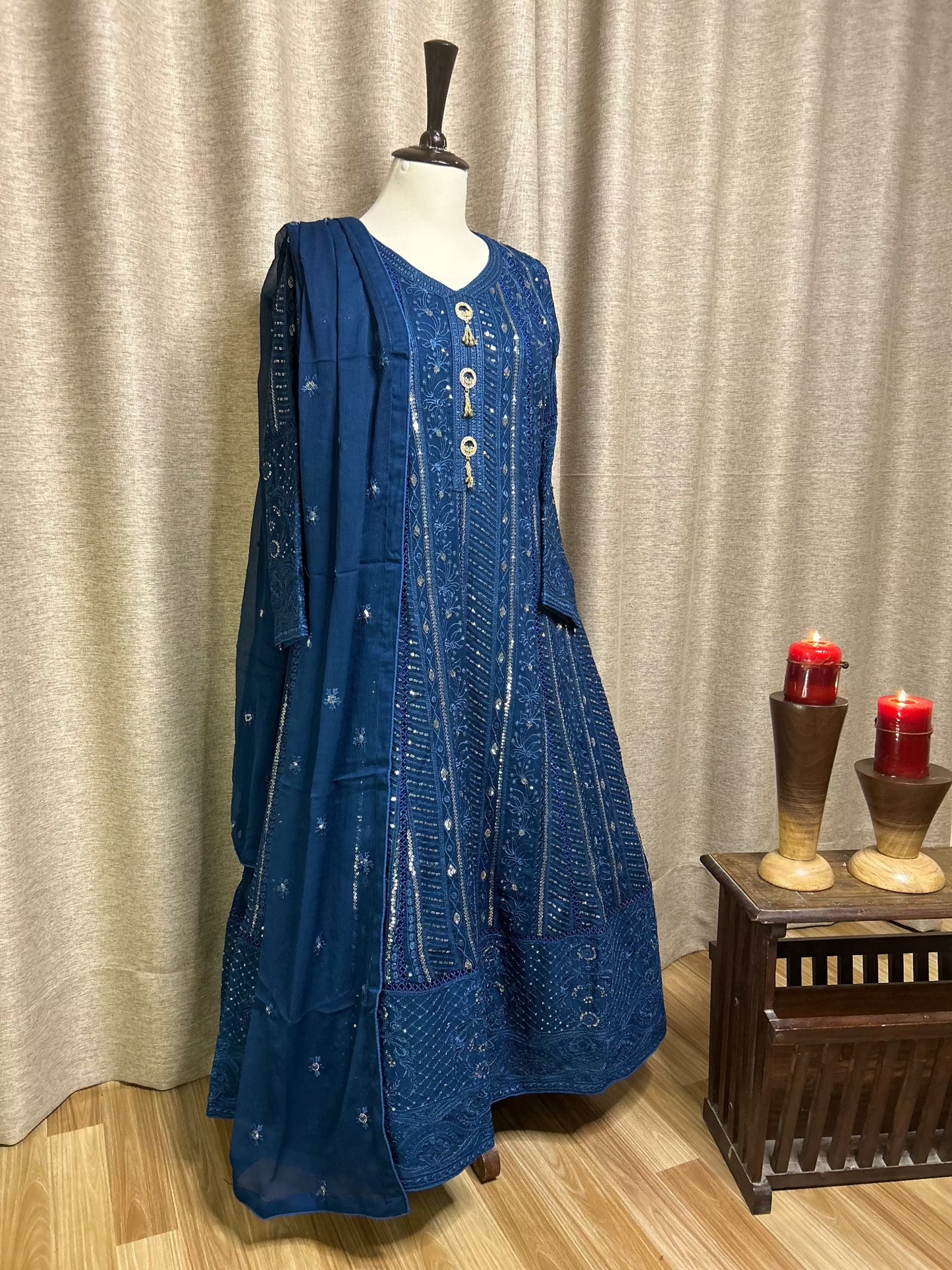 Nigaar Chiffon Embroidered Maxi with Dupatta and Malai Trousers