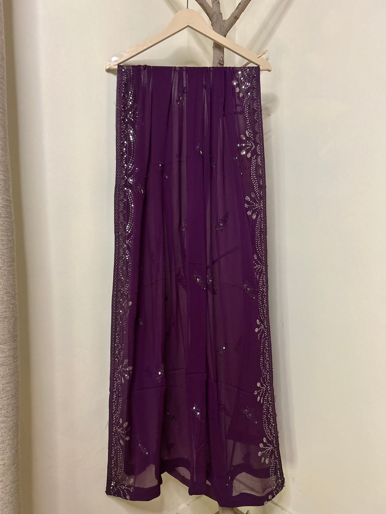 Purple Chiffon Dress Embroidered Dupatta| Zarveil