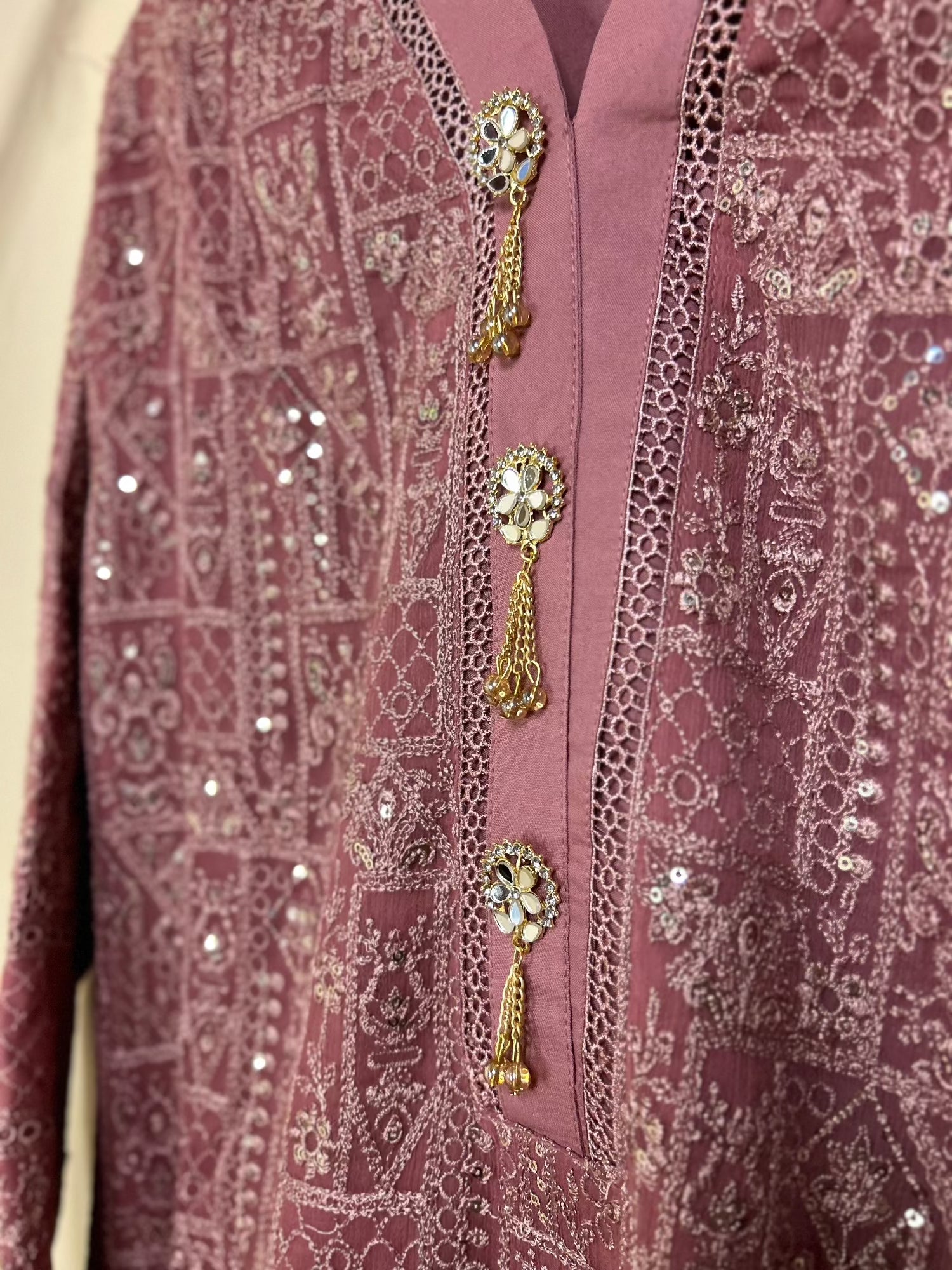 Pink Salwar Kameez Chiffon Embroidered Suit Detailed Embroidery | Zarveil