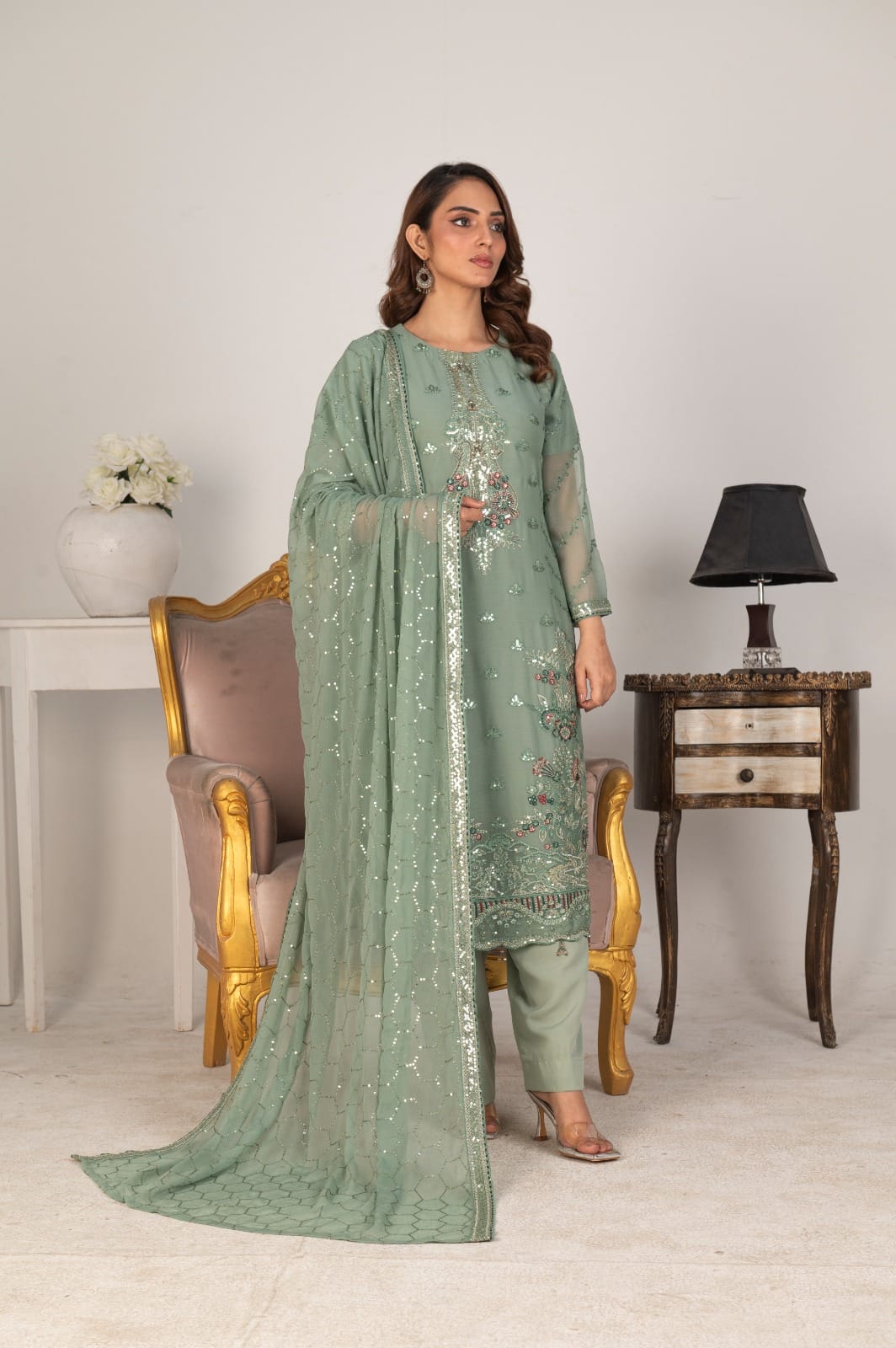 Full outfit with dupatta elegantly styled