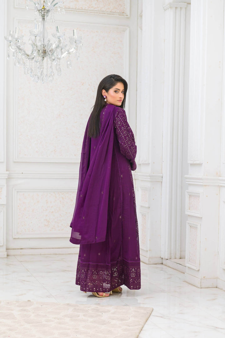 Purple Anarkali Gown Chiffon Dress Back picture