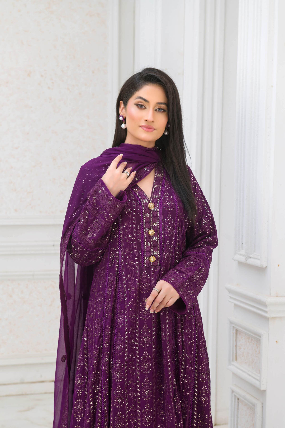 Purple Anarkali Gown Chiffon Dress Close Embroidery picture Dupatta