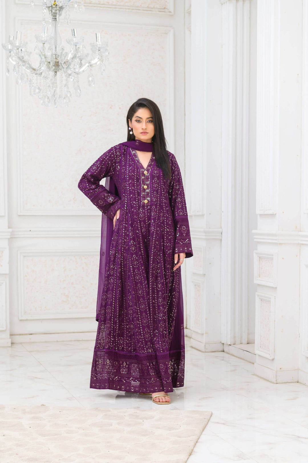 Purple Anarkali Gown Chiffon Dress front picture