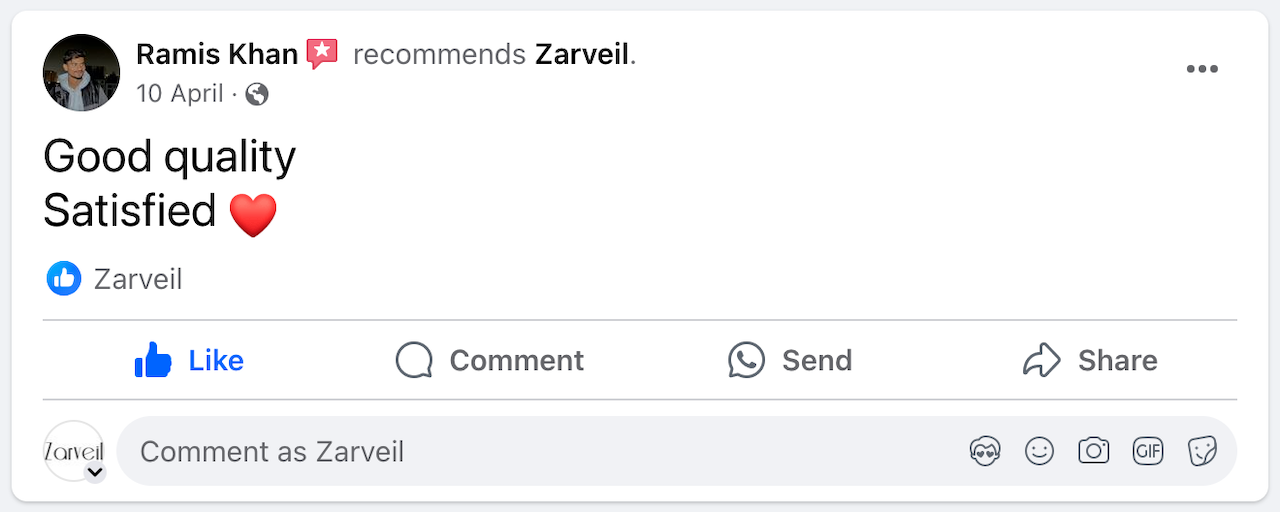 Zarveil's Customer Review