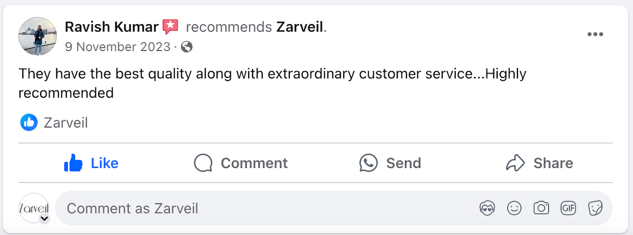 Zarveil's Customer Review