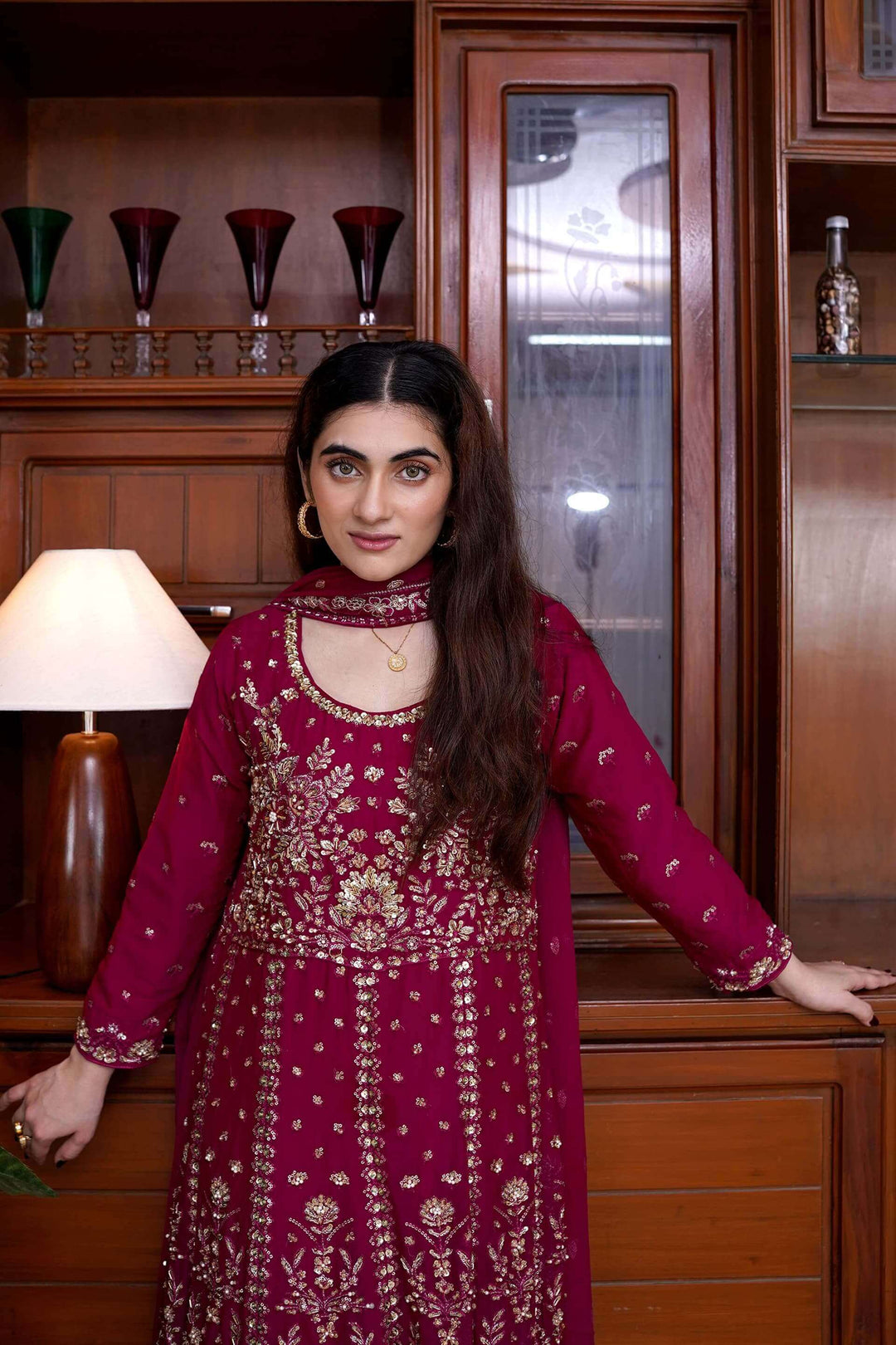 Magenta Chiffon Maxi Dress with Handwork Video
