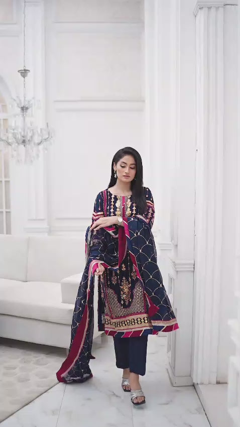 Blue Chiffon Shalwar Kameez with Multicolour Embroidery Video
